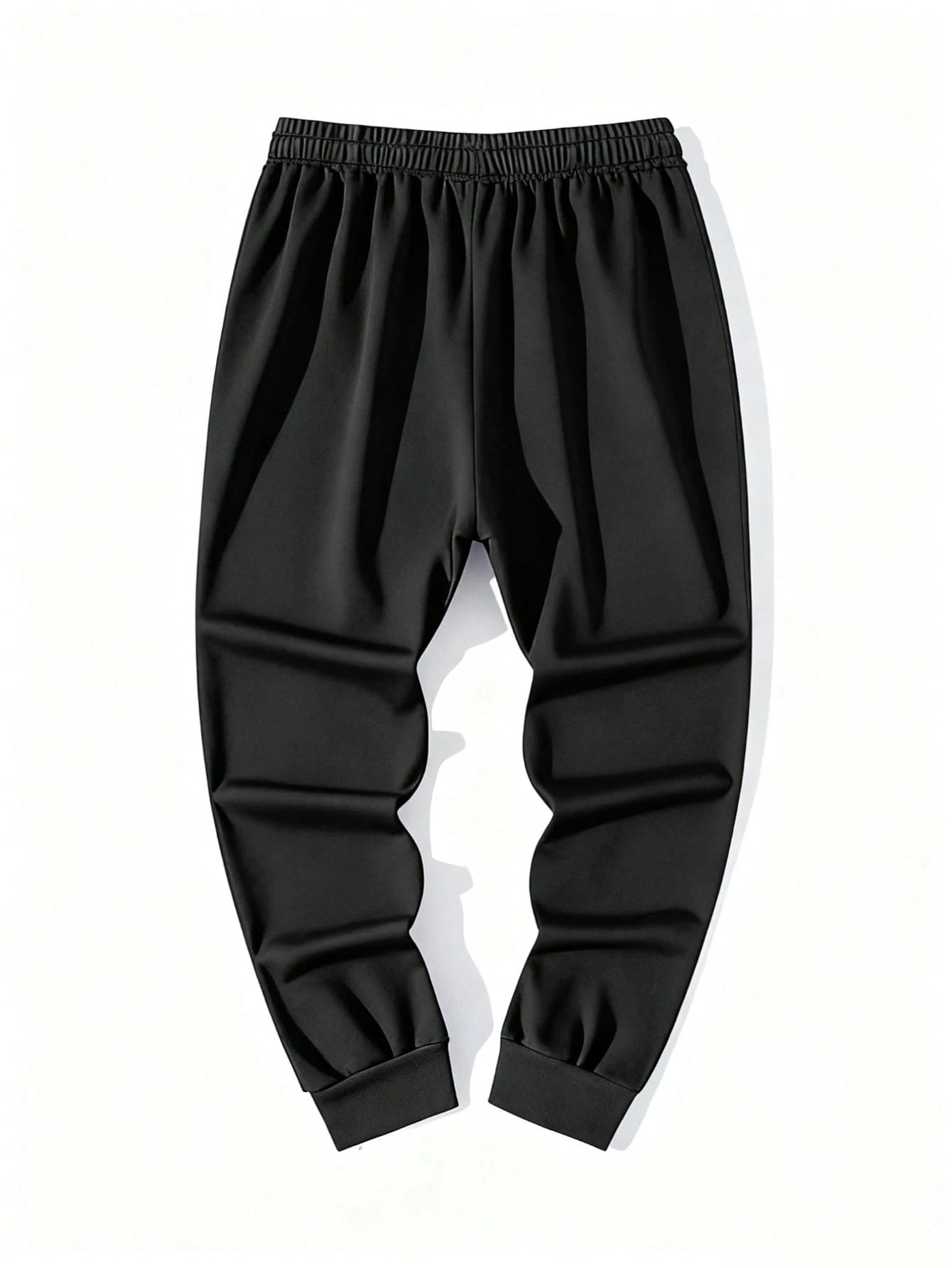 1PC Men'S Drawstring Waist Solid Color Sweatpants Long Printed Sweatpants Plain Black Fitness Basics