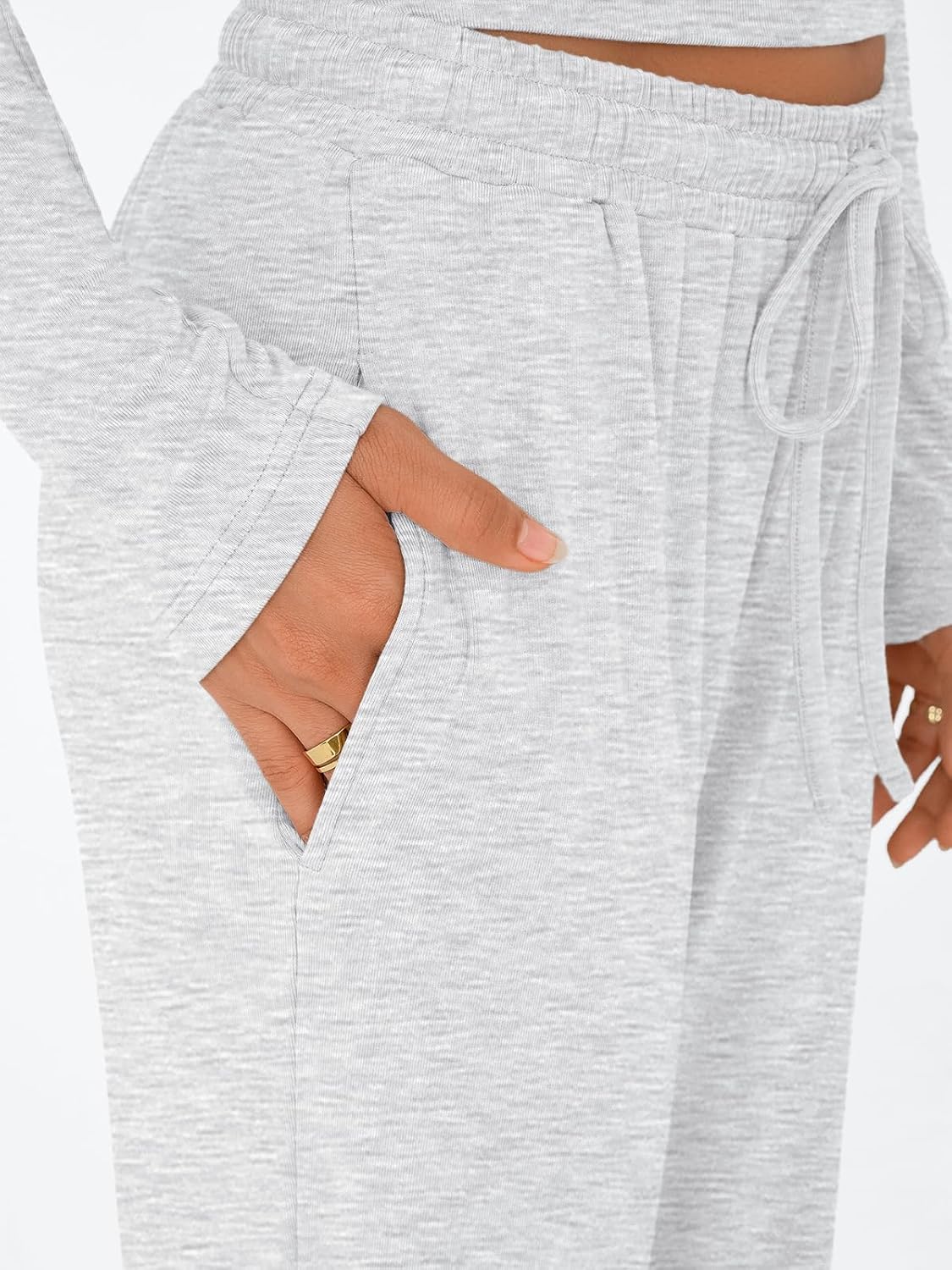 Women'S 2 Piece Matching Lounge Set Long Sleeve Slightly Crop Top Wide Leg Pants Casual Sweatsuit