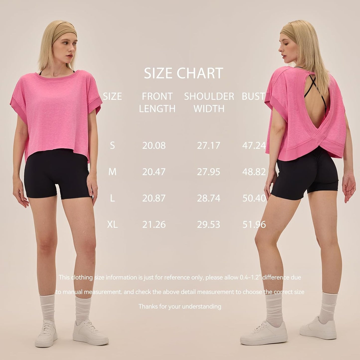 Open Back Workout Tops for Women Loose Fit Athletic Crop Tee Short Sleeve Gym Running Yoga Shirt