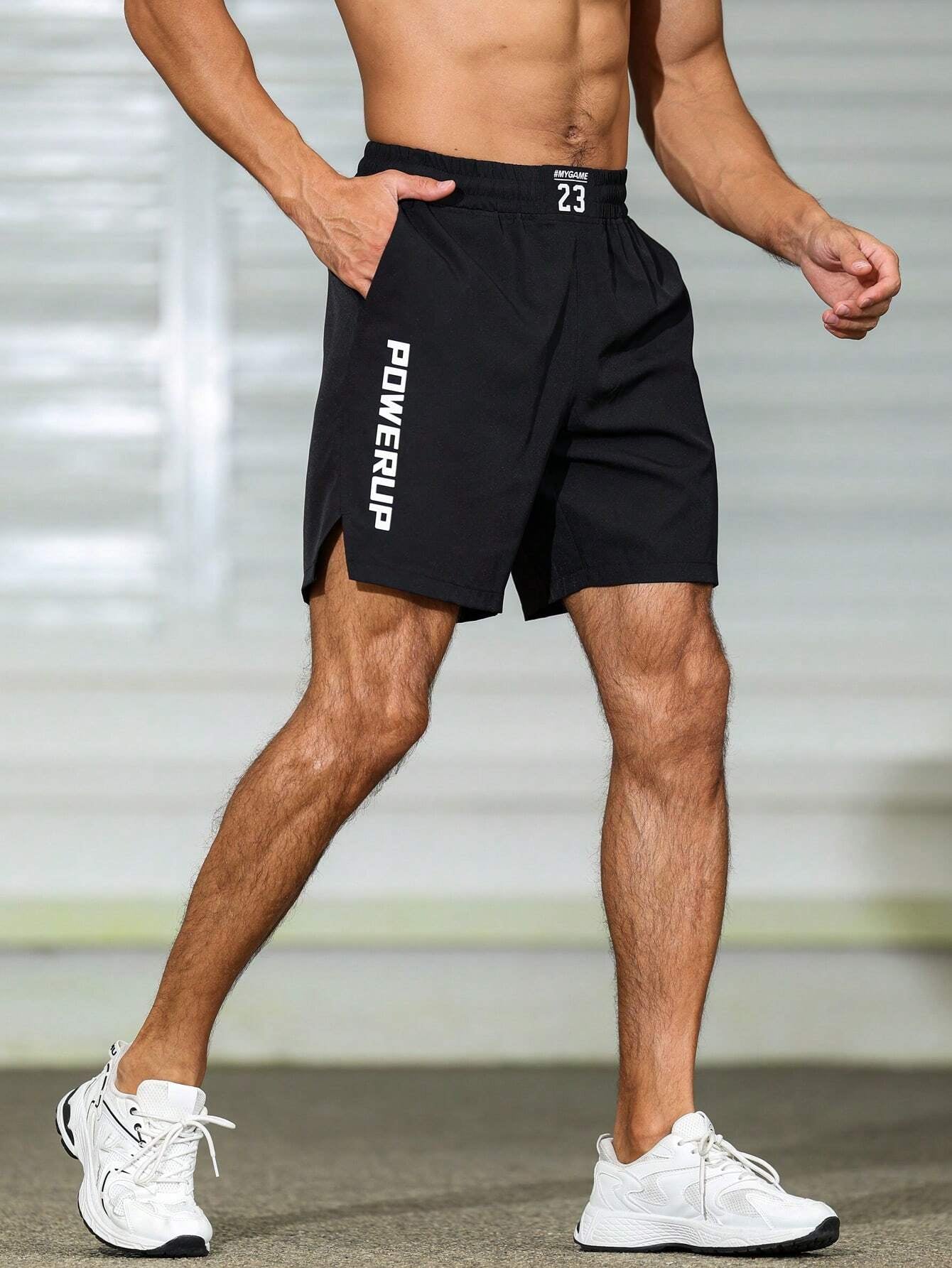 Manfinity Sport Corelite Boyfriend Style Men'S Letter Print Casual Athletic Shorts for Summer