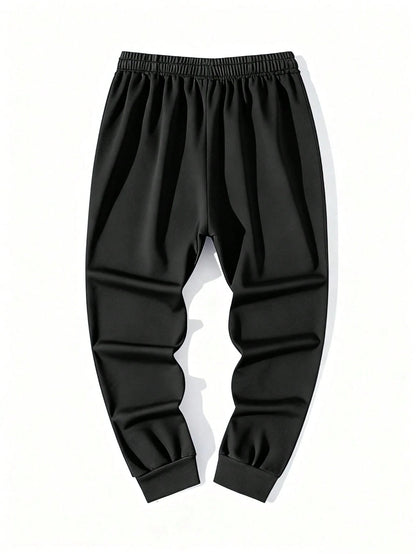 1PC Men'S Drawstring Waist Solid Color Sweatpants Long Printed Sweatpants Plain Black Fitness Basics