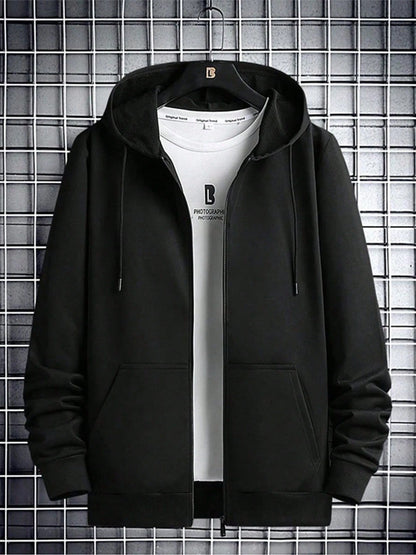 Men'S Lightweight Cardigan Hoodie for Autumn and Winter, New Korean-Style Slim Fit Casual Solid Color Jacket for Young Men.