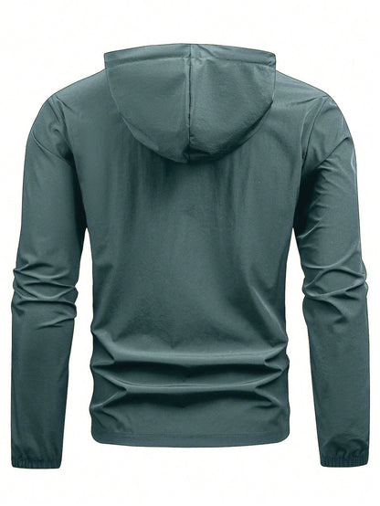 Manfinity Running Men'S Letter Print Drawstring Hooded Sports Jacket Workout Tops Fall Breathable