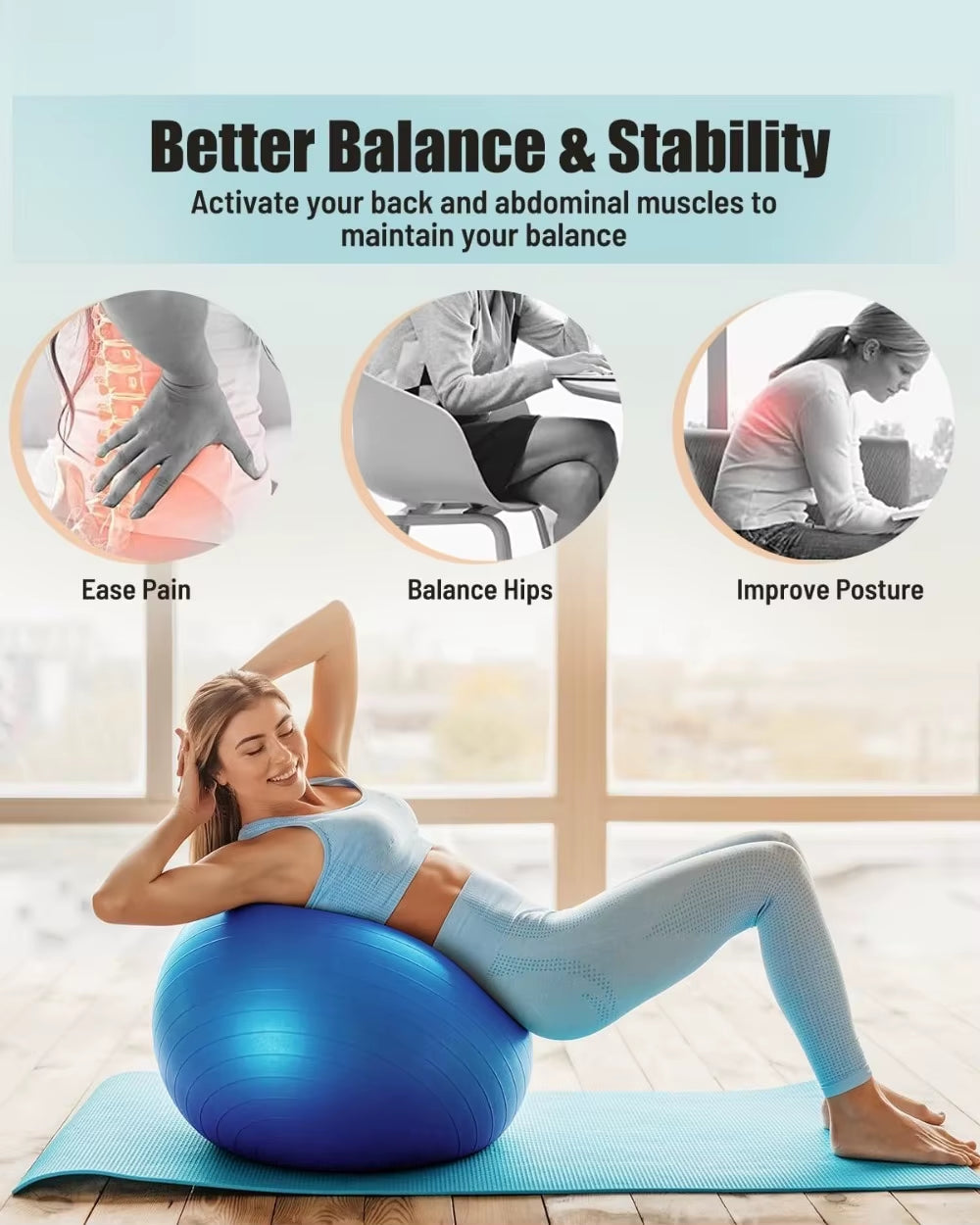 Yoga Ball Workout Ball, Explosion-Proof Anti-Slip Stability Ball, Swiss Ball Physiotherapy, Balance Ball Chair