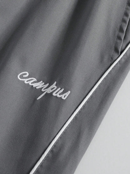 Men'S Star & Letter Print Straight Leg Loose Casual Pants, Versatile College Style, Suitable for All Seasons