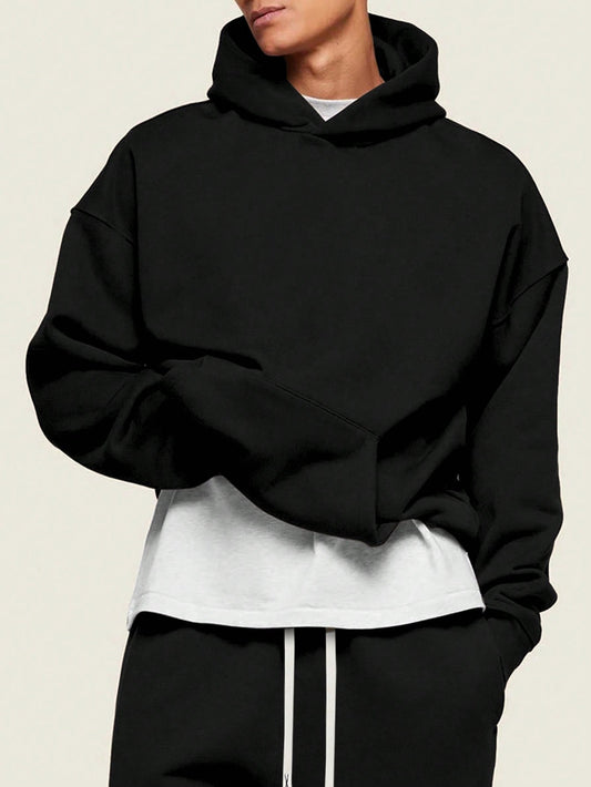 Men'S Casual Sports Sweatshirt - Solid Color, Long Sleeve, Knit Fabric, H-Fit, for Hiking & Outdoor Activities, Polyester, round Neck, Athletic Style Top for Fall/Winter Season