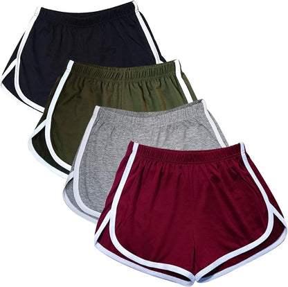 4 Pack Women'S Cotton Yoga Dance Short Pants Sport Shorts Summer Athletic Cycling Hiking Sports Shorts