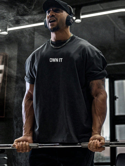 Men'S Casual Short Sleeve T-Shirt with Text Print, round Neck