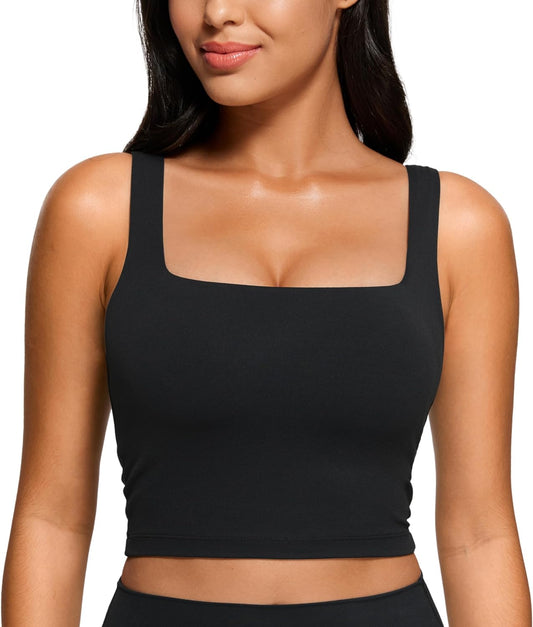 Butterluxe Square Neck Crop Tank Tops for Women - Workout Longline Sports Bras Padded Yoga Camisole