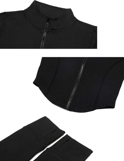 Womens Lightweight Full Zip Running Track Jacket Workout Slim Fit Yoga Sportwear with Thumb Holes