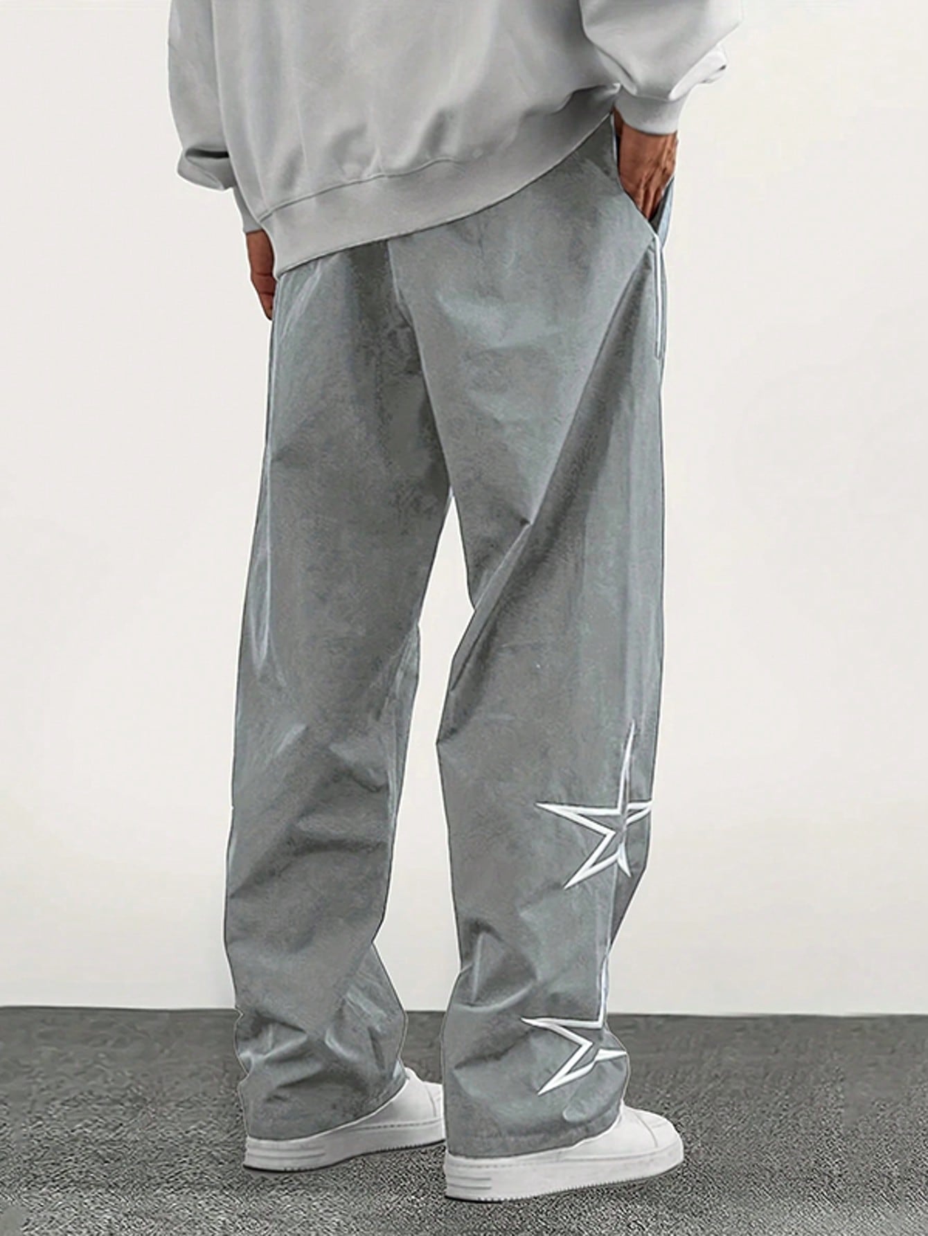 Men'S Star & Letter Print Straight Leg Loose Casual Pants, Versatile College Style, Suitable for All Seasons