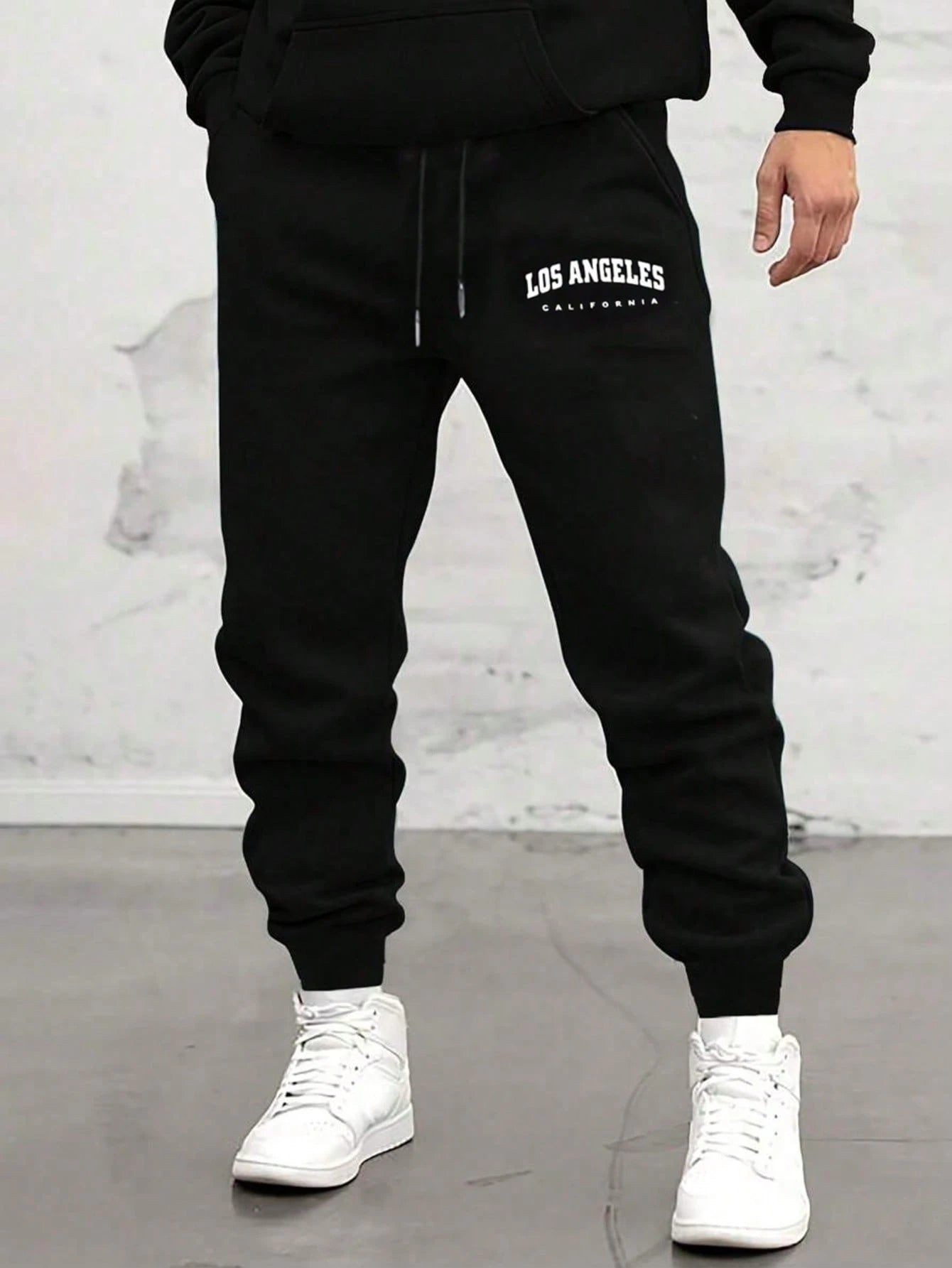 1PC Men'S Drawstring Waist Solid Color Sweatpants Long Printed Sweatpants Plain Black Fitness Basics