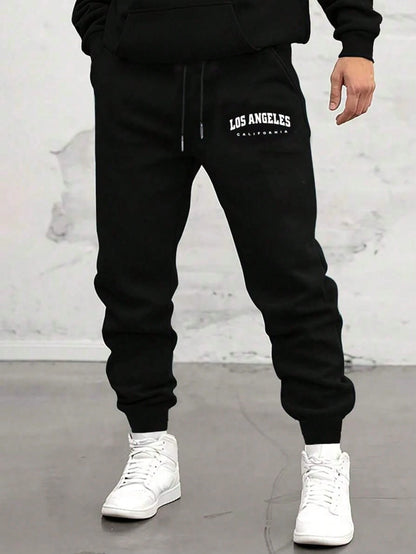 1PC Men'S Drawstring Waist Solid Color Sweatpants Long Printed Sweatpants Plain Black Fitness Basics