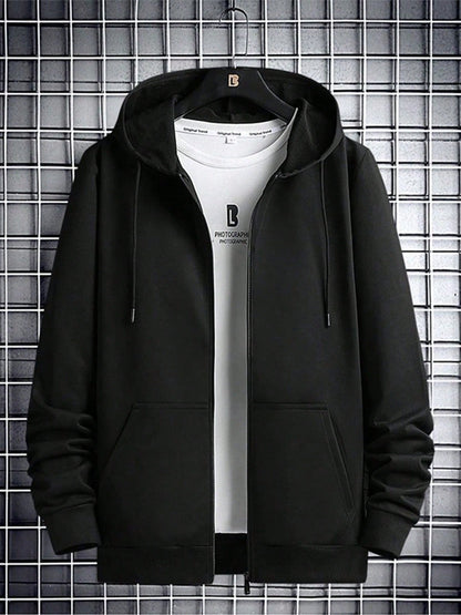 Men'S Lightweight Cardigan Hoodie for Autumn and Winter, New Korean-Style Slim Fit Casual Solid Color Jacket for Young Men.