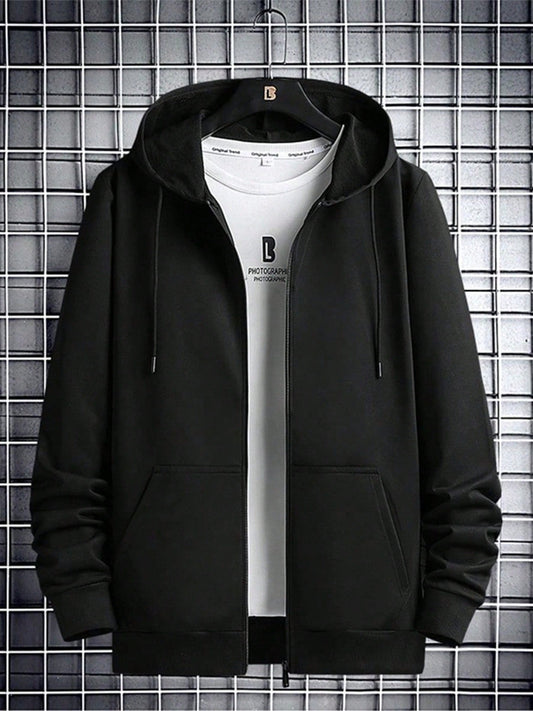 Men'S Lightweight Cardigan Hoodie for Autumn and Winter, New Korean-Style Slim Fit Casual Solid Color Jacket for Young Men.