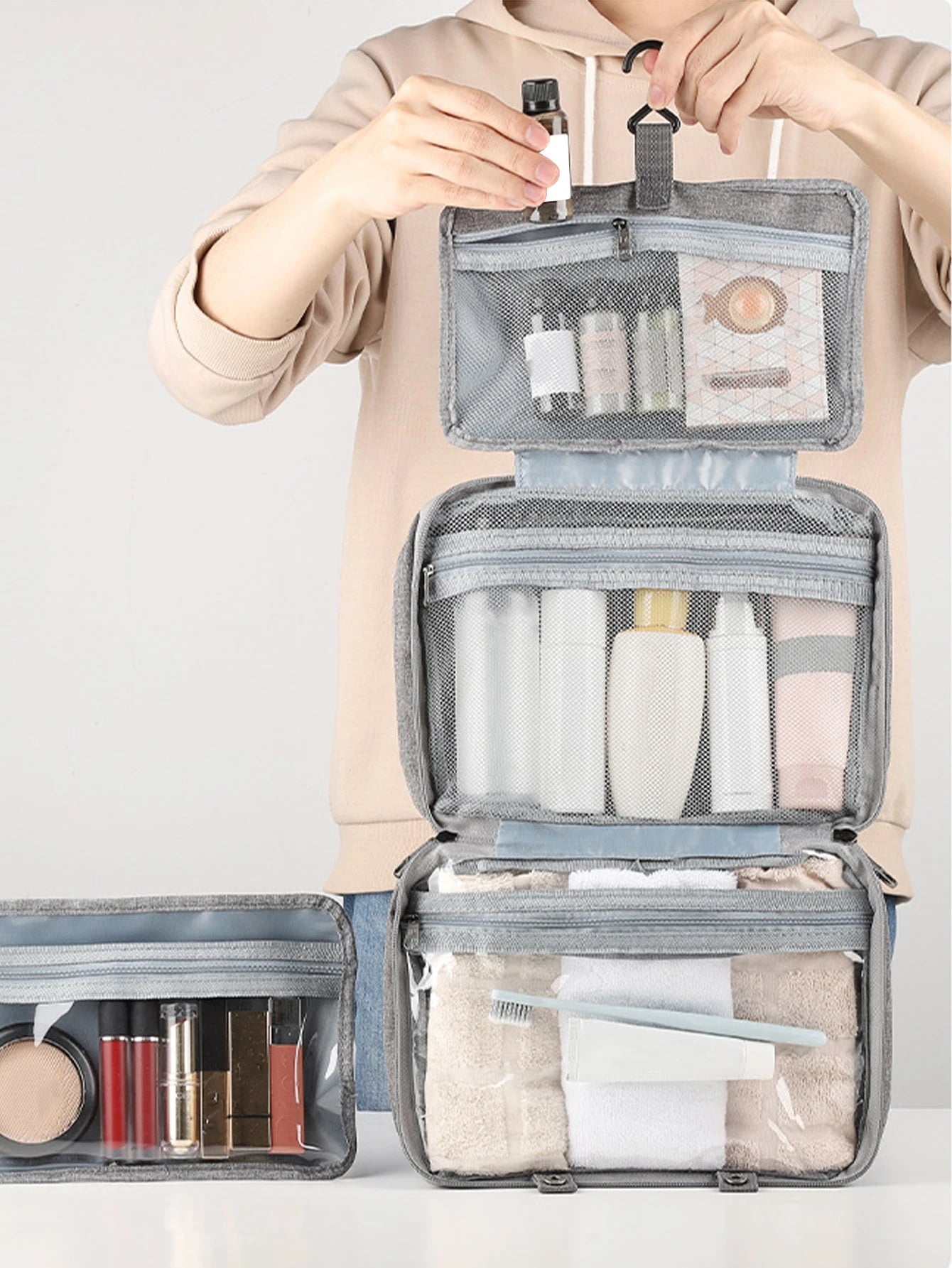 Large Hanging Hook Toiletry Bag Waterproof Folding Handbag Travel Makeup Cosmetic Razor Storage Bag for Women Makeup Bag School Supplies School Stuff for College Dorm for Student Cruise Essential Toiletry Bags Summer Travel Essentials for Beach Vacation Holiday School Supplies Dorm Essentials Back to School