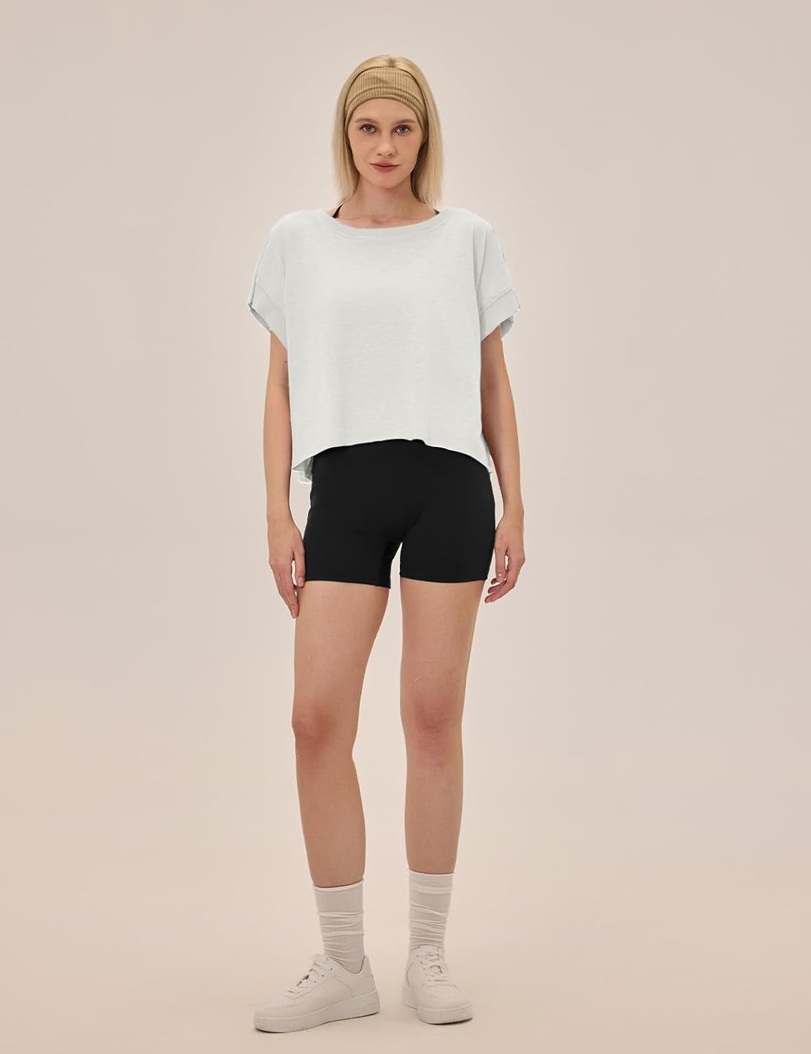 Open Back Workout Tops for Women Loose Fit Athletic Crop Tee Short Sleeve Gym Running Yoga Shirt