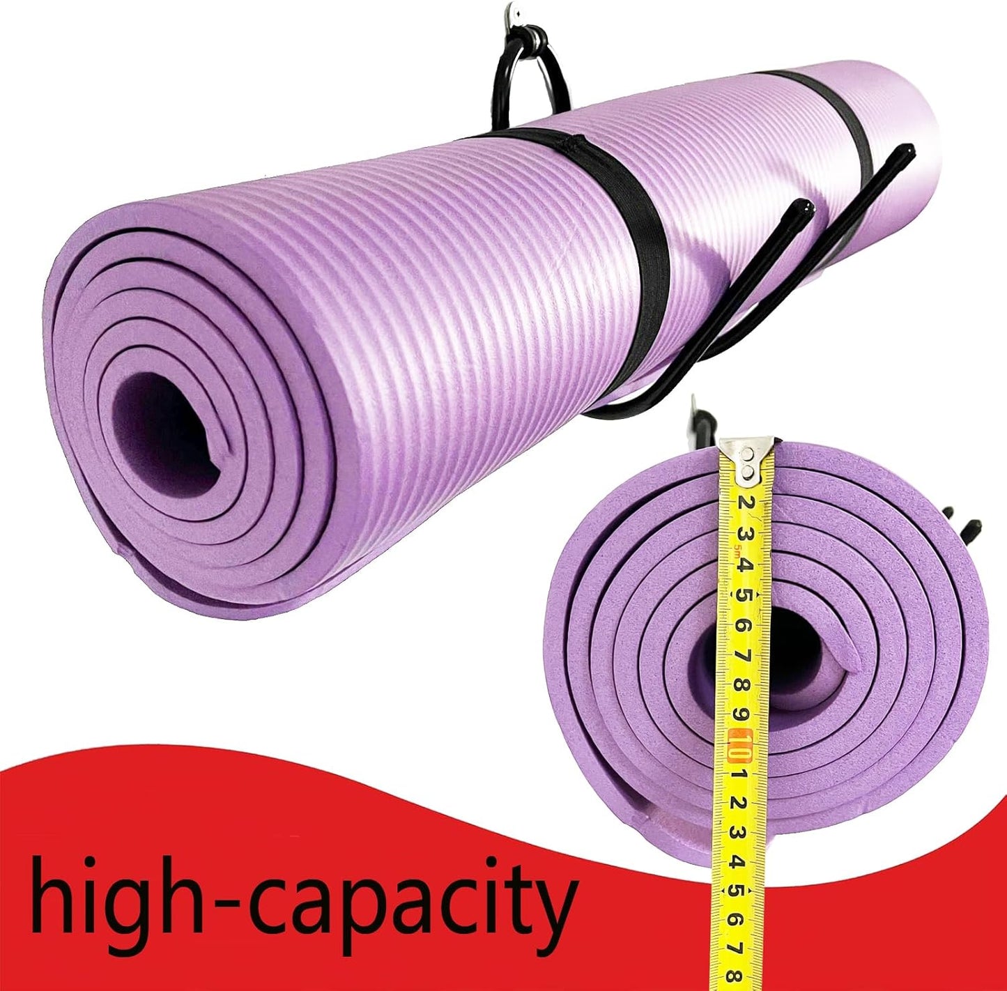 Upgraded Large Yoga Mat Holder Wall Mount, Metal Storage Rack for Yoga Mat/Wheels, Foam Roller Etcs, Wall Rack Organizer Hooks for Hanging Stretching Strap & Resistance Bands, Yoga Room/Home Gym Decor