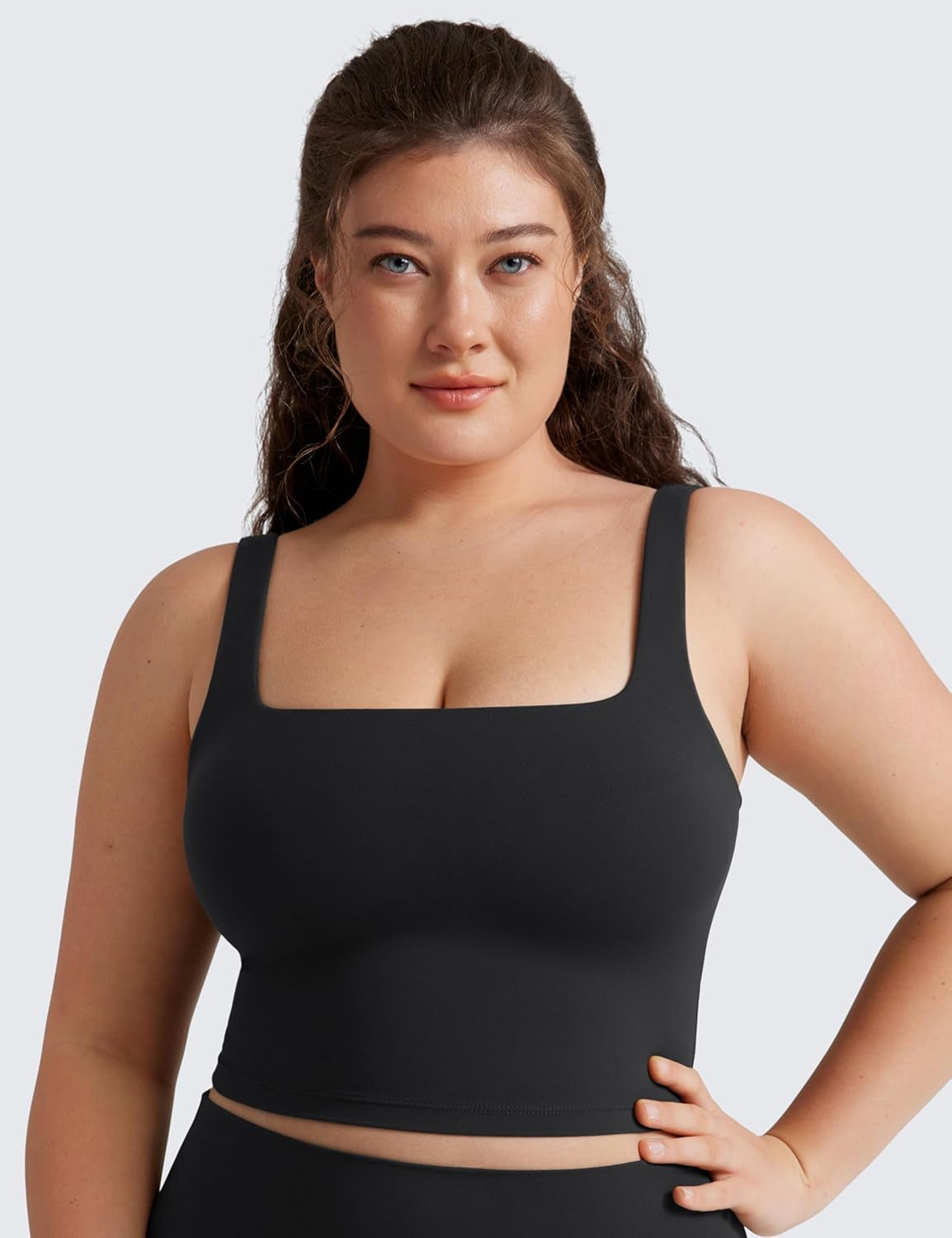 Butterluxe Square Neck Crop Tank Tops for Women - Workout Longline Sports Bras Padded Yoga Camisole