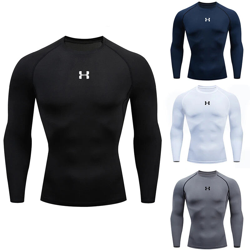 Men Running Compression T-Shirt Long Sleeves Sport Tees Gym Fitness