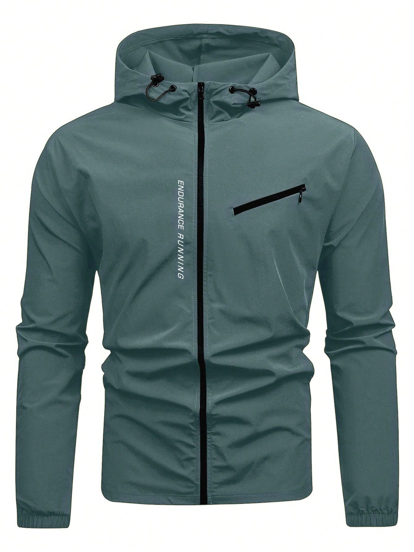 Manfinity Running Men'S Letter Print Drawstring Hooded Sports Jacket Workout Tops Fall Breathable