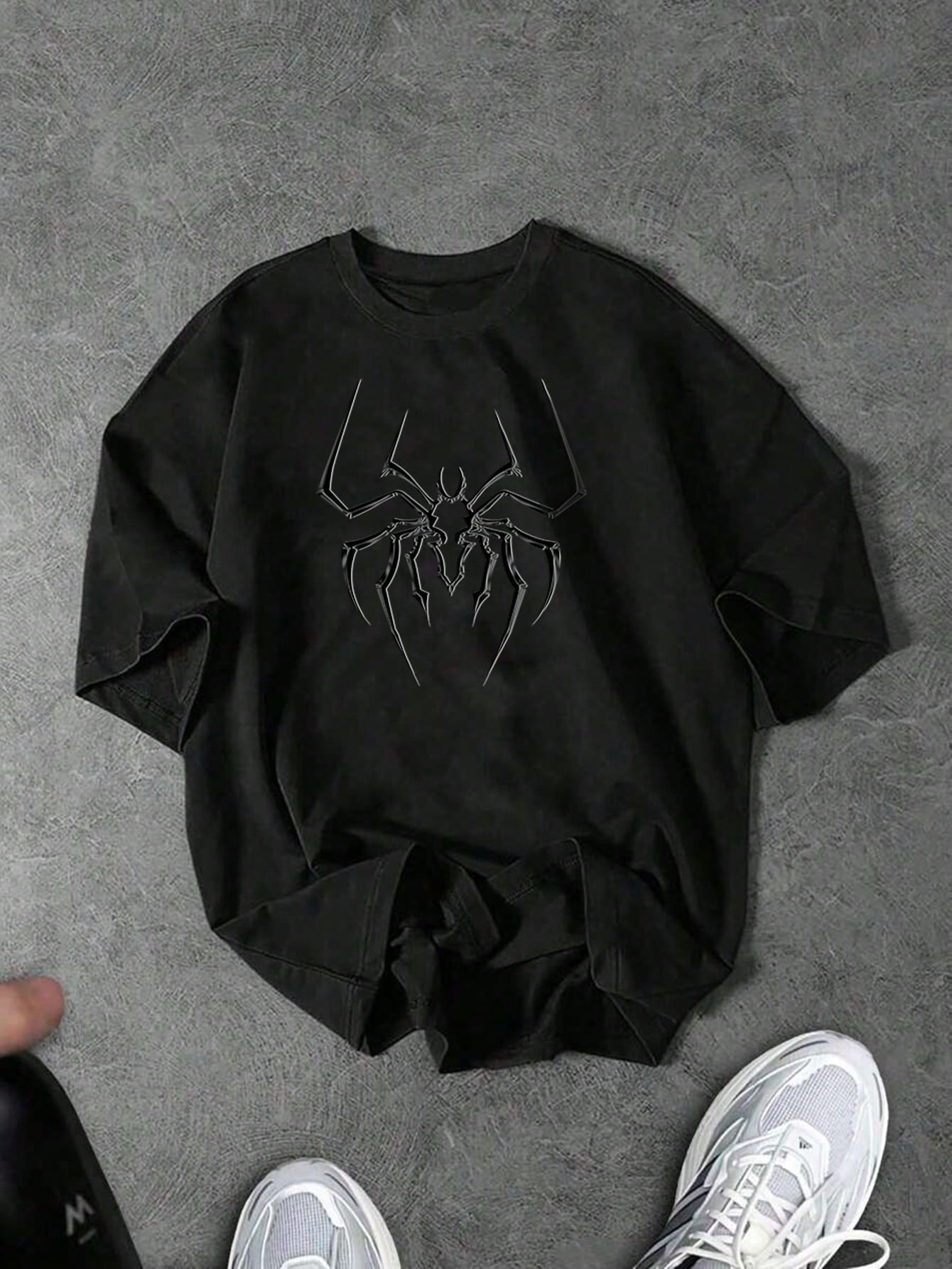 Manfinity Sport Corelite Men'S Botanical Print round Neck Short Sleeve Sports T-Shirt for Summer Workout Clothes Running Tees & Tanks, Black T-Shirt, Spider T-Shirt