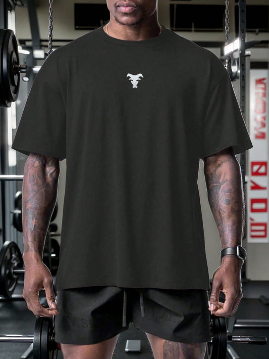 Vitafith New Bull Print Casual Sports Fitness American Style Men T-Shirt, Fashionable Sports & Fitness, Versatile Casual Daily Wear, Lightweight