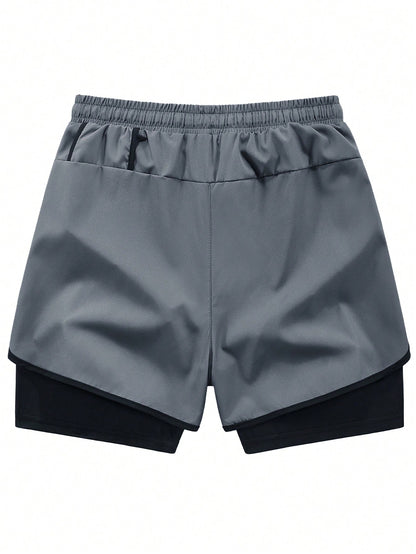 Summer Quick-Dry Running Shorts with Built-In Underwear, Boyfriend Style Men'S 3/4 Training Pants for Gym Fitness