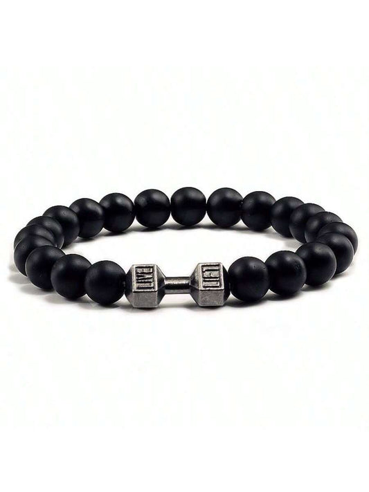 1Pc Vintage Multicolors Beaded Bracelet Gym Fitness Dumbbell Energy Men Bracelets Bangles Barbell Wristband Women Daily Jewelry Gift