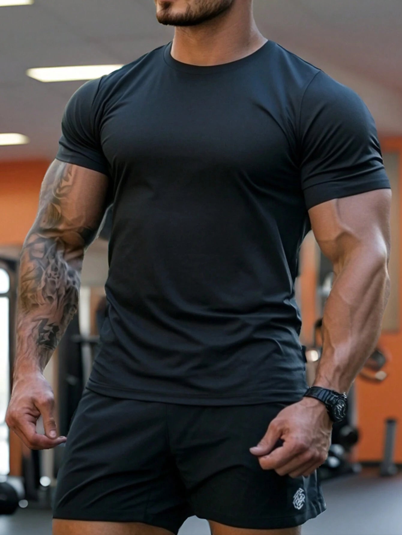 Manfinity Sport PWRUP Boyfriend Style Men'S Animal Slogan Print Short Sleeve Active T-Shirt, for Gym, Gym T Shirt Men, Gym Tees, Black Gym Shirt Workout Tops Gym Top Breathable