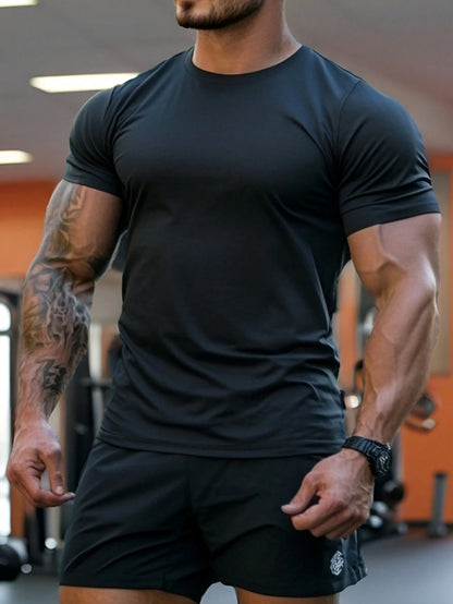 Manfinity Sport PWRUP Boyfriend Style Men'S Animal Slogan Print Short Sleeve Active T-Shirt, for Gym, Gym T Shirt Men, Gym Tees, Black Gym Shirt Workout Tops Gym Top Breathable