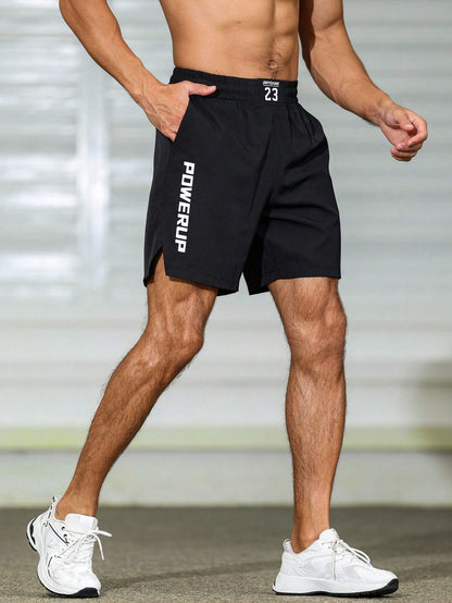 Manfinity Sport Corelite Boyfriend Style Men'S Letter Print Casual Athletic Shorts for Summer