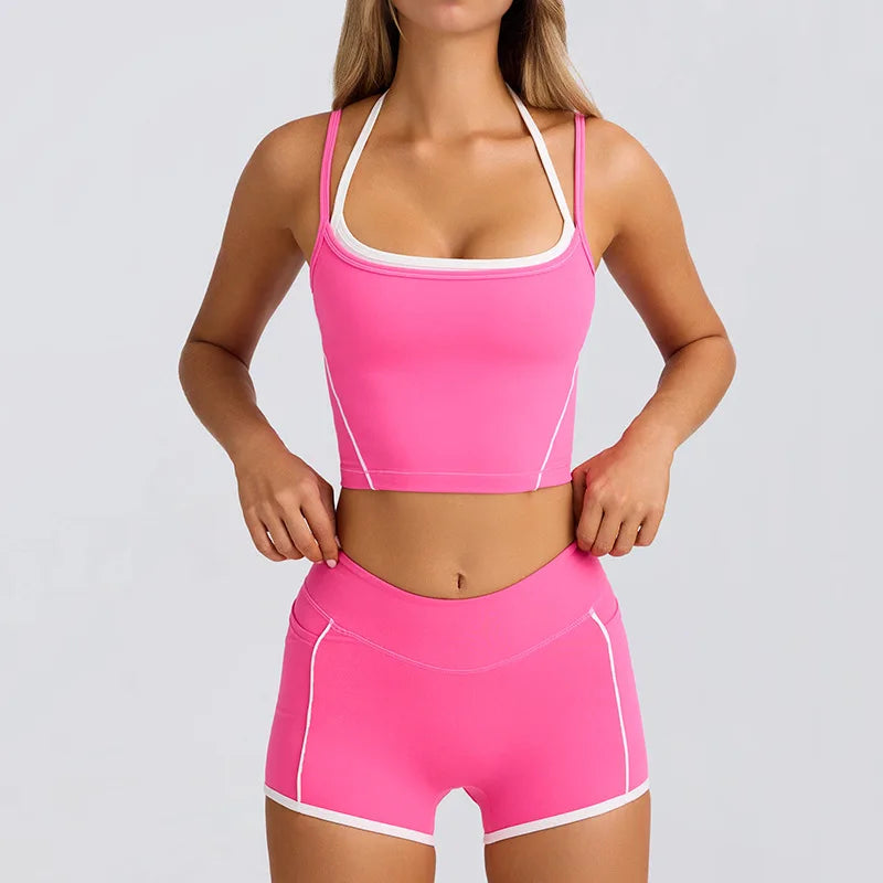 Sports Underwear Vest Shorts Suspender Bra Beauty Back Pilates Skinny High Elastic Fitness Running Yoga Set Clothes for Women