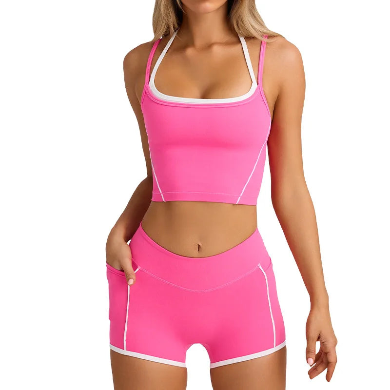 Sports Underwear Vest Shorts Suspender Bra Beauty Back Pilates Skinny High Elastic Fitness Running Yoga Set Clothes for Women