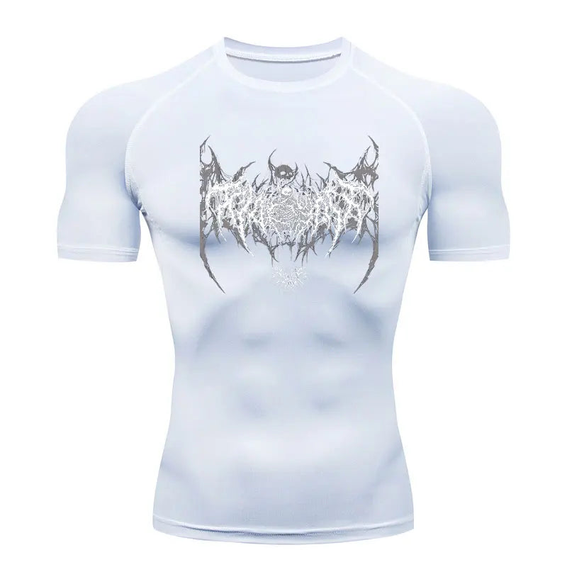Y2K Compression Shirt Men Fitness Gym Skeleton Sport Running T-Shirt Rashgard Tops Tee Quick Dry Short Sleeve T-Shirt for Men