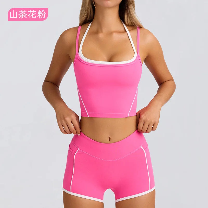 Sports Underwear Vest Shorts Suspender Bra Beauty Back Pilates Skinny High Elastic Fitness Running Yoga Set Clothes for Women