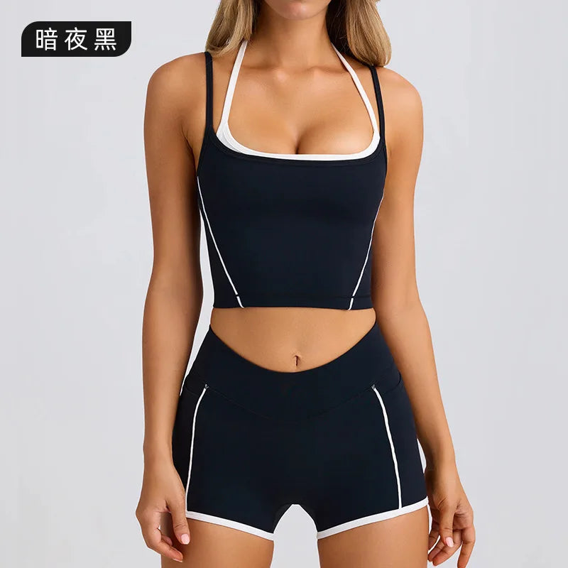 Sports Underwear Vest Shorts Suspender Bra Beauty Back Pilates Skinny High Elastic Fitness Running Yoga Set Clothes for Women