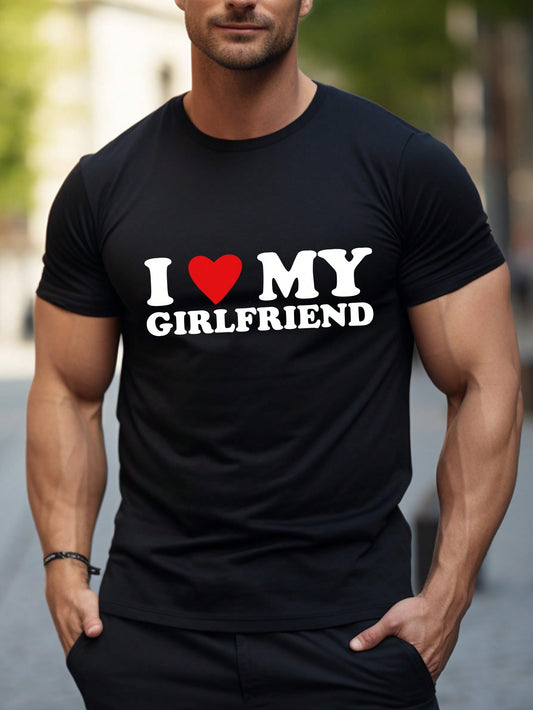 Men Summer Short Sleeve Casual T-Shirt with round Neck T-Shirt - Versatile & Comfortable,Heart & Slogan Valentine'S Day I Love My Wife I Love My Girlfriend Boyfriend Style Casual Wear for Spring/Fall Outdoor Sporty Clothes