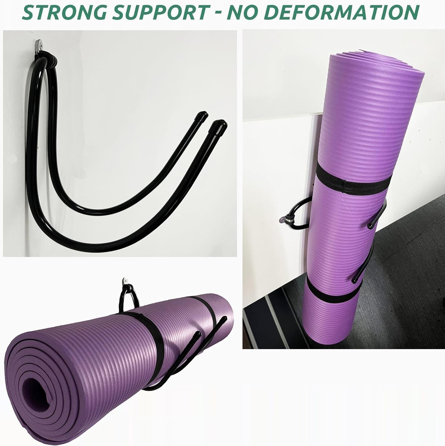 Upgraded Large Yoga Mat Holder Wall Mount, Metal Storage Rack for Yoga Mat/Wheels, Foam Roller Etcs, Wall Rack Organizer Hooks for Hanging Stretching Strap & Resistance Bands, Yoga Room/Home Gym Decor