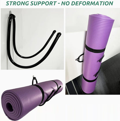 Upgraded Large Yoga Mat Holder Wall Mount, Metal Storage Rack for Yoga Mat/Wheels, Foam Roller Etcs, Wall Rack Organizer Hooks for Hanging Stretching Strap & Resistance Bands, Yoga Room/Home Gym Decor