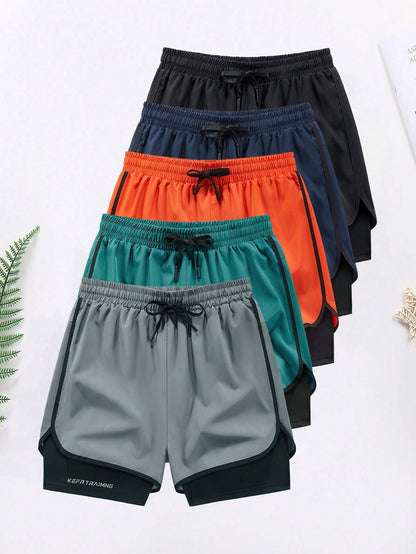 Summer Quick-Dry Running Shorts with Built-In Underwear, Boyfriend Style Men'S 3/4 Training Pants for Gym Fitness