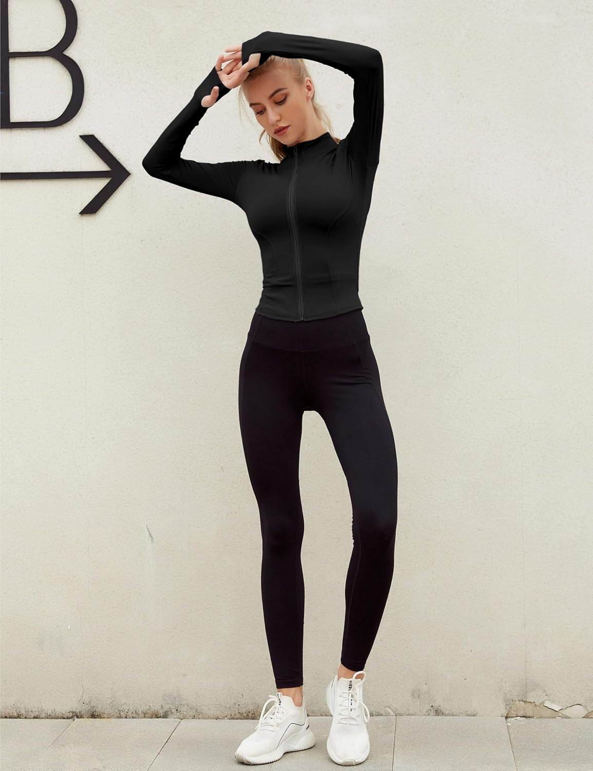 Womens Lightweight Full Zip Running Track Jacket Workout Slim Fit Yoga Sportwear with Thumb Holes