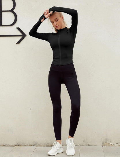 Womens Lightweight Full Zip Running Track Jacket Workout Slim Fit Yoga Sportwear with Thumb Holes