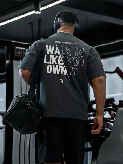 Men'S Casual Short Sleeve T-Shirt with Text Print, round Neck