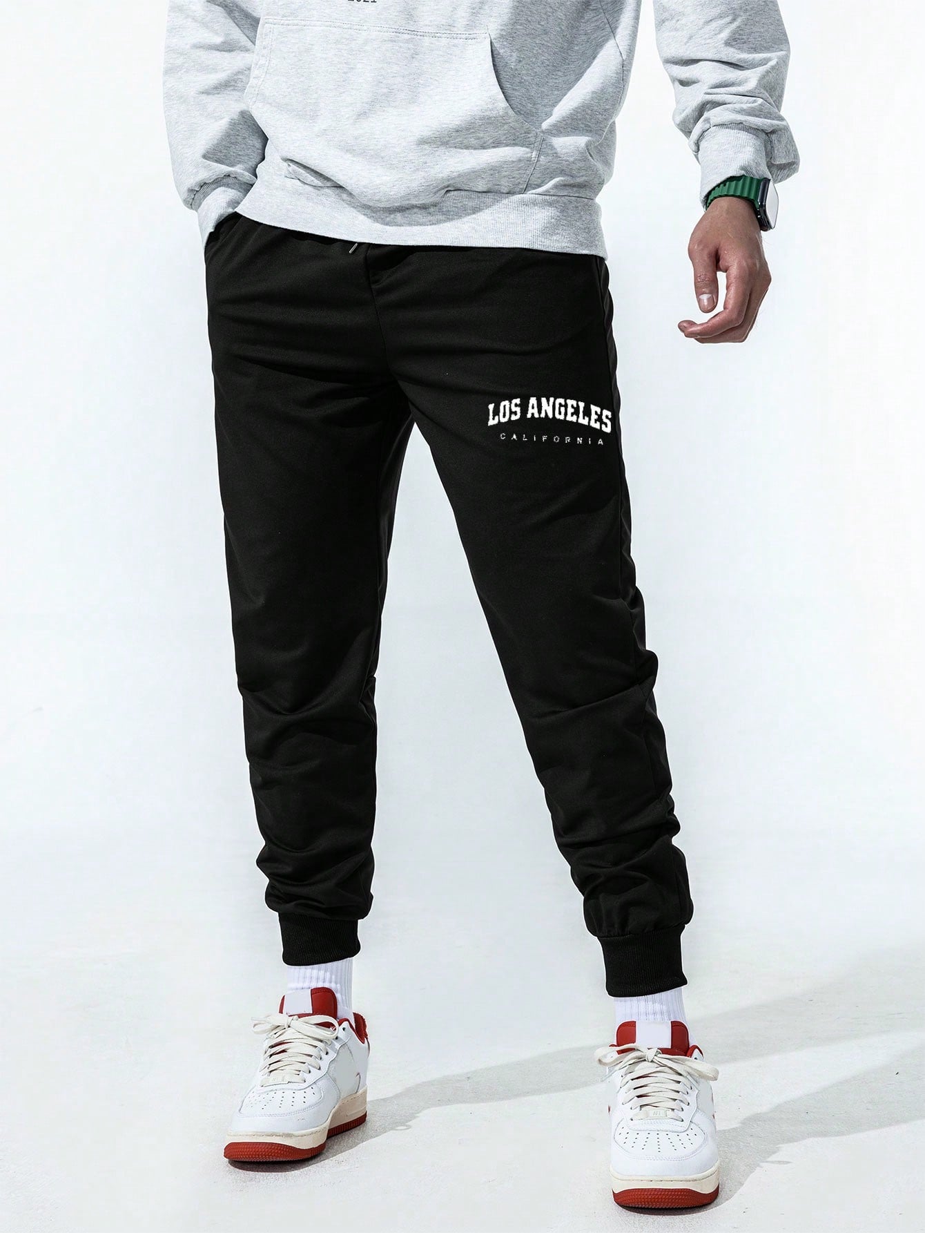 1PC Men'S Drawstring Waist Solid Color Sweatpants Long Printed Sweatpants Plain Black Fitness Basics