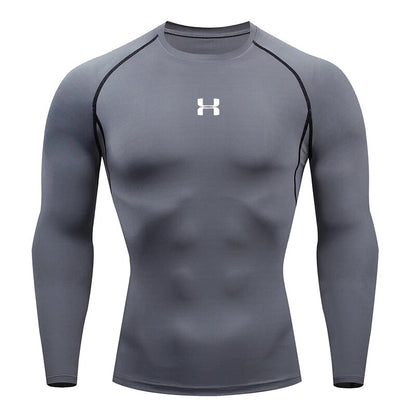 Men Running Compression T-Shirt Long Sleeves Sport Tees Gym Fitness