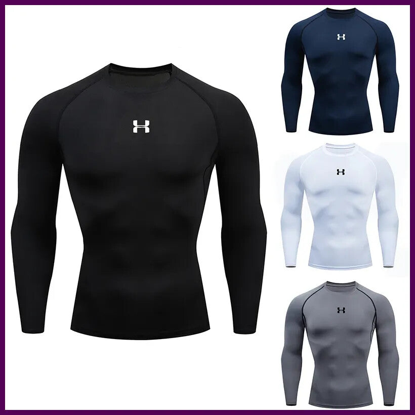 Men Running Compression T-Shirt Long Sleeves Sport Tees Gym Fitness