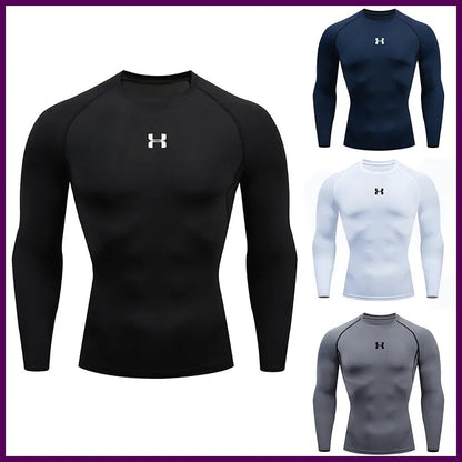 Men Running Compression T-Shirt Long Sleeves Sport Tees Gym Fitness