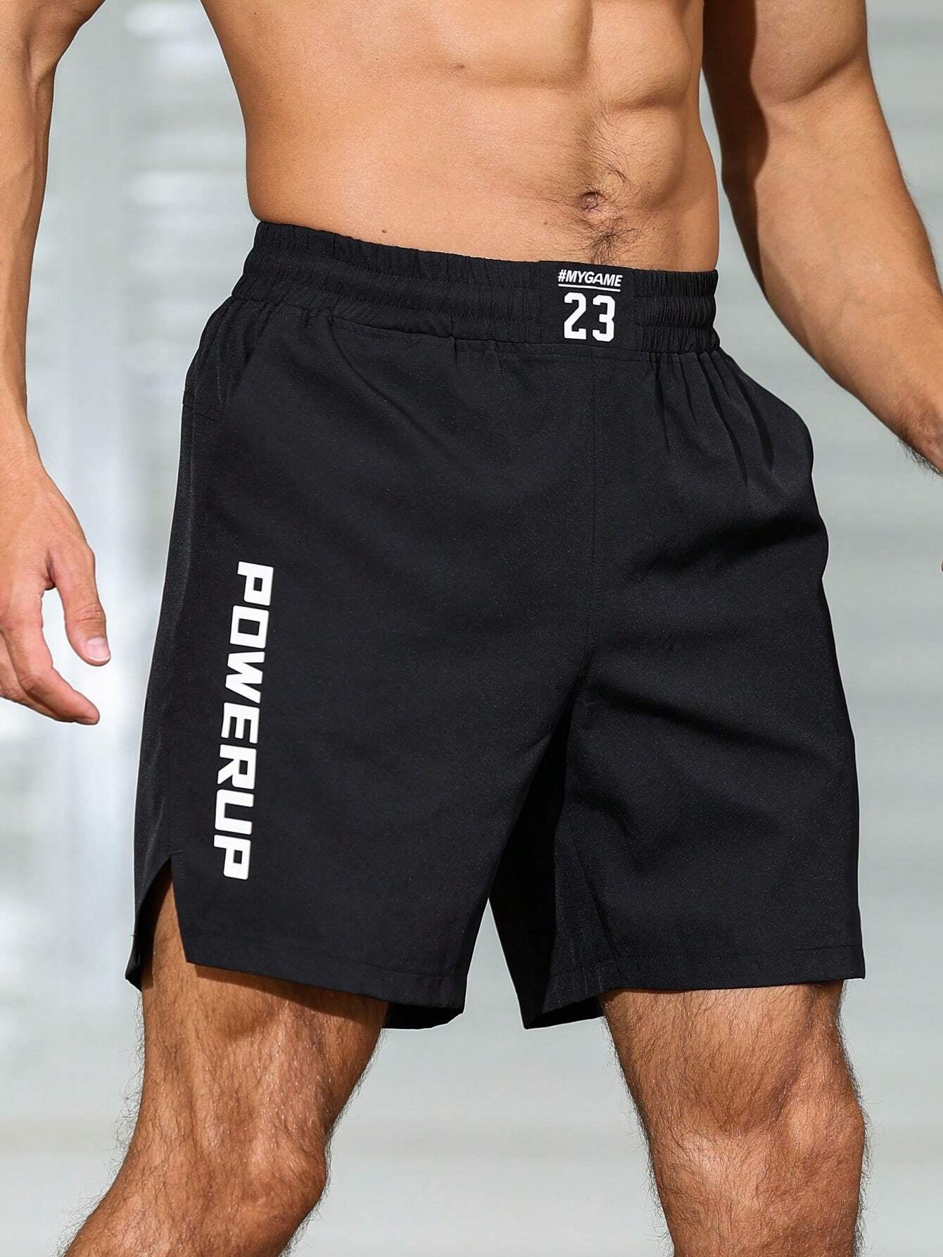 Manfinity Sport Corelite Boyfriend Style Men'S Letter Print Casual Athletic Shorts for Summer