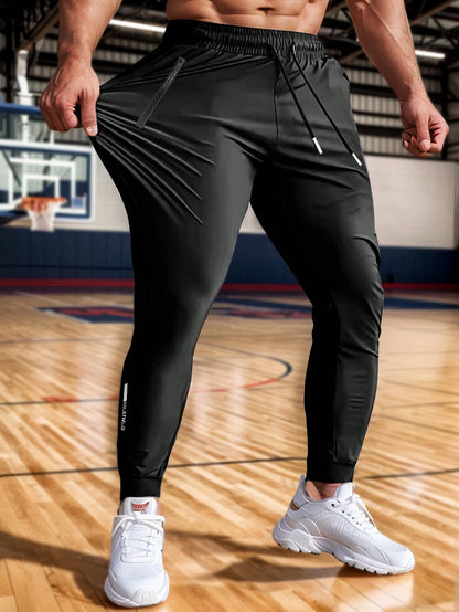 Men'S High Elastic English Reflective Zipper Pocket Drawstring Ankle-Length Pants, Lightweight Casual Sports Trousers Suitable for Running, Workout, Hiking, Cycling, Spring & Autumn